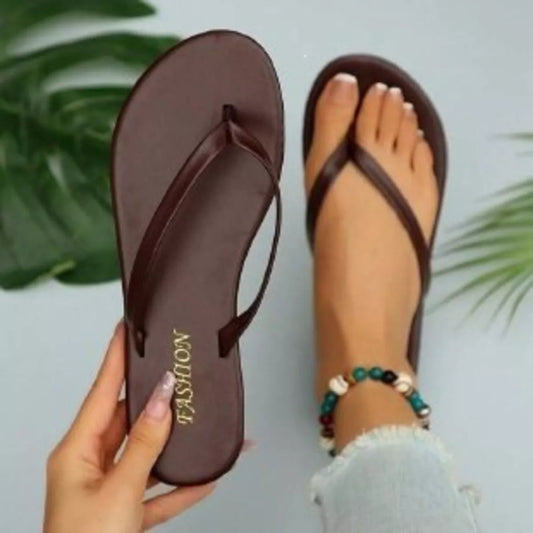Toe-Post Flats Sandals in Brown - women's thong sandals
