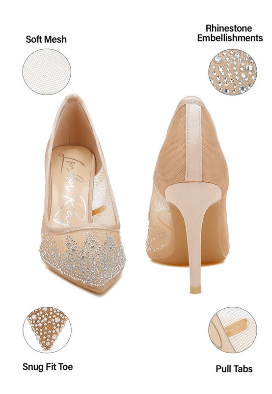 Mesh Rhinestone Pumps