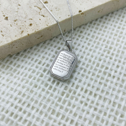 Sterling Silver Rectangle Pendant Necklace - alternate necklace view