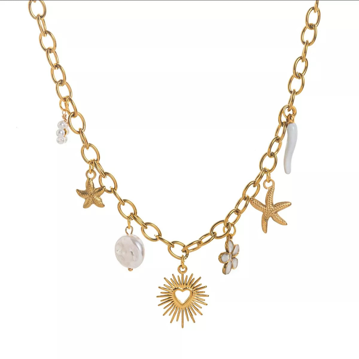 18K Gold-Plated Stainless Steel Charm Necklace - alternate necklace view
