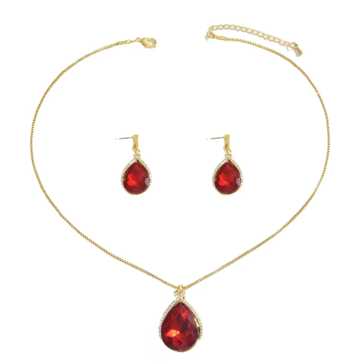 18K Gold-Plated Rhinestone Teardrop Necklace and Earrings Set - alternate necklace view