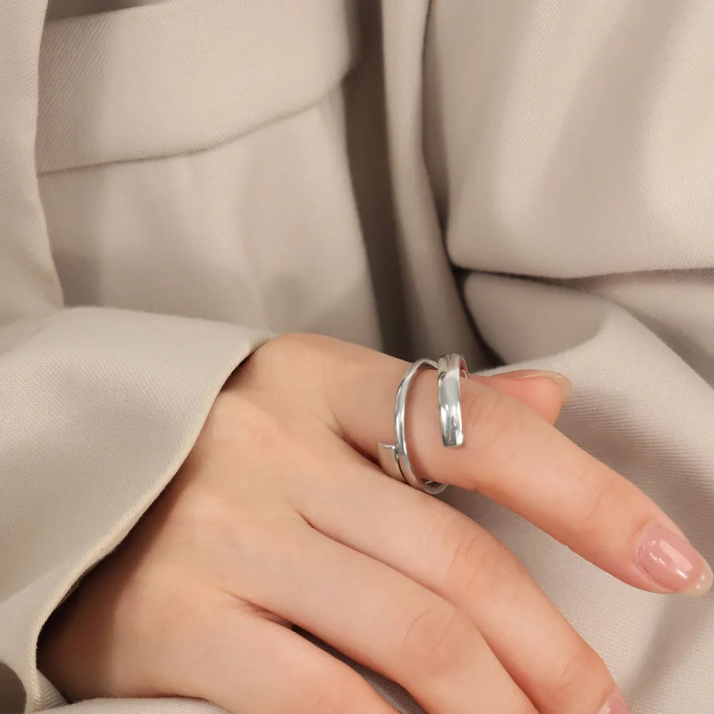 Titanium Steel Layered Wrap Ring in Silver - women's ring