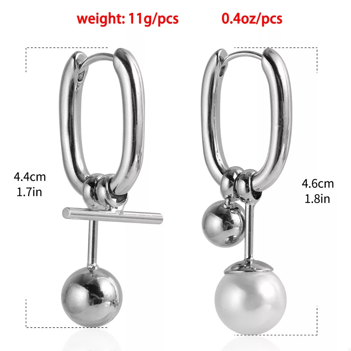 Asymmetrical Pearl Drop Hoop Earrings - alternate earring view
