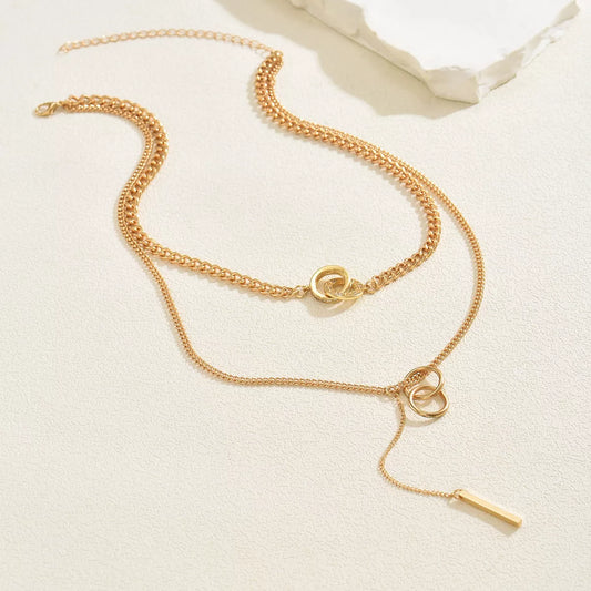 Double Layered Chain Y-Shaped Pendant Necklace in Silver - women's pendant necklace