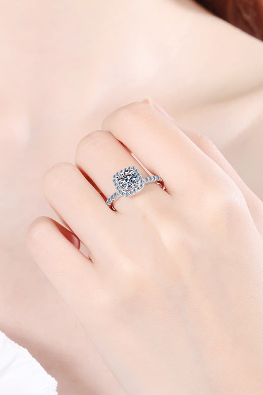 2 Carat Moissanite Square Halo Ring in Silver - women's halo ring