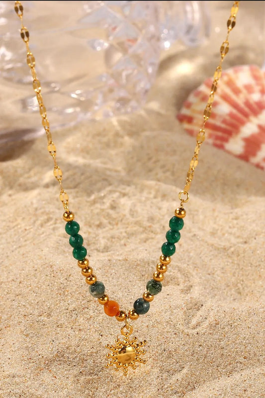 Bohemian Sun Charm Beaded Stainless Steel Necklace - alternate necklace view