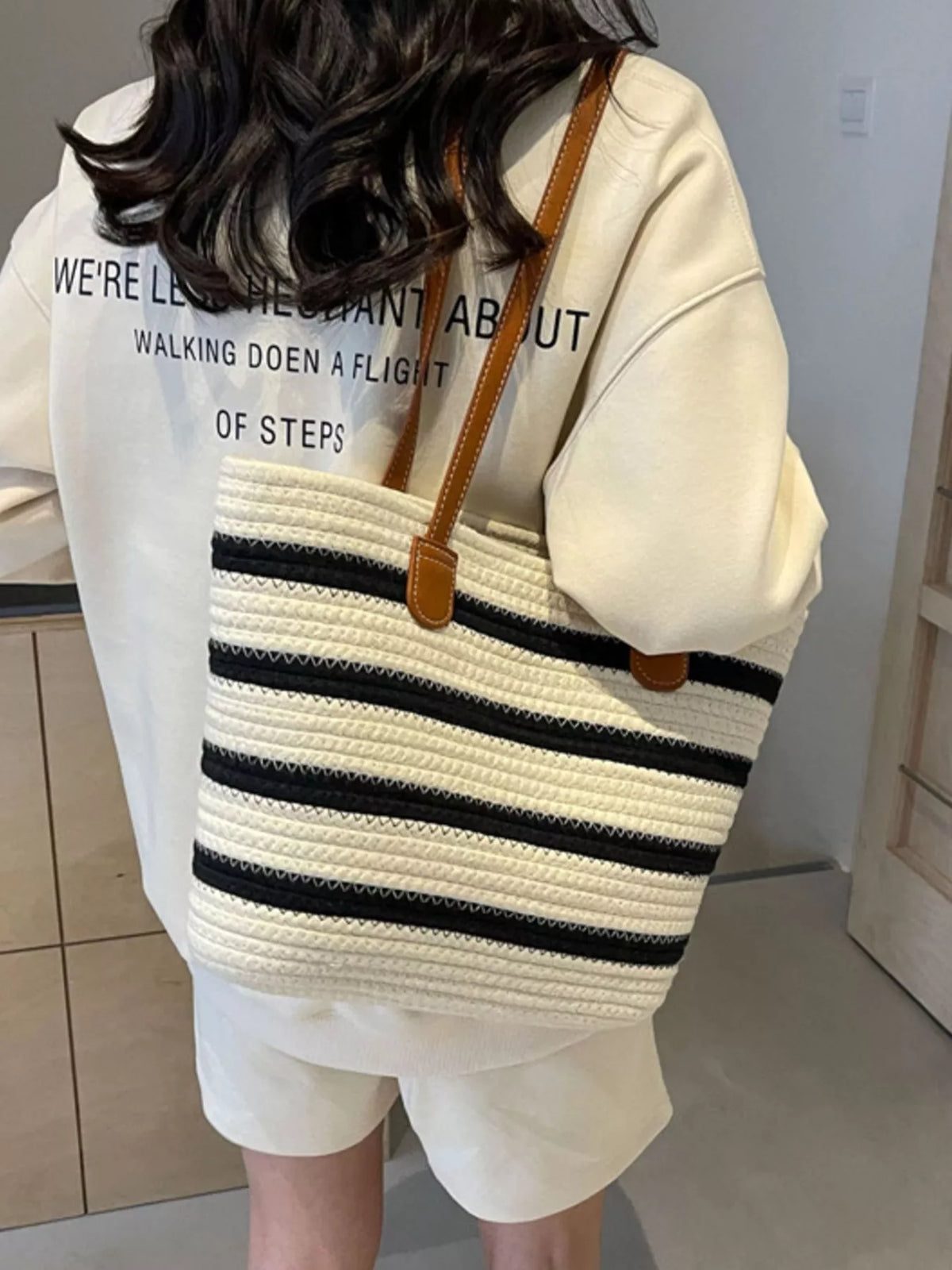 Striped Straw Tote Bag - alternate product view