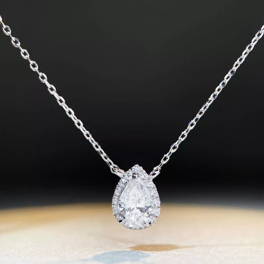 1.5 Carat Sterling Silver Moissanite Teardrop Necklace - alternate necklace view