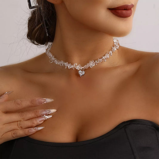 Irregular Crystal Chip Heart Pendant Necklace - alternate necklace view