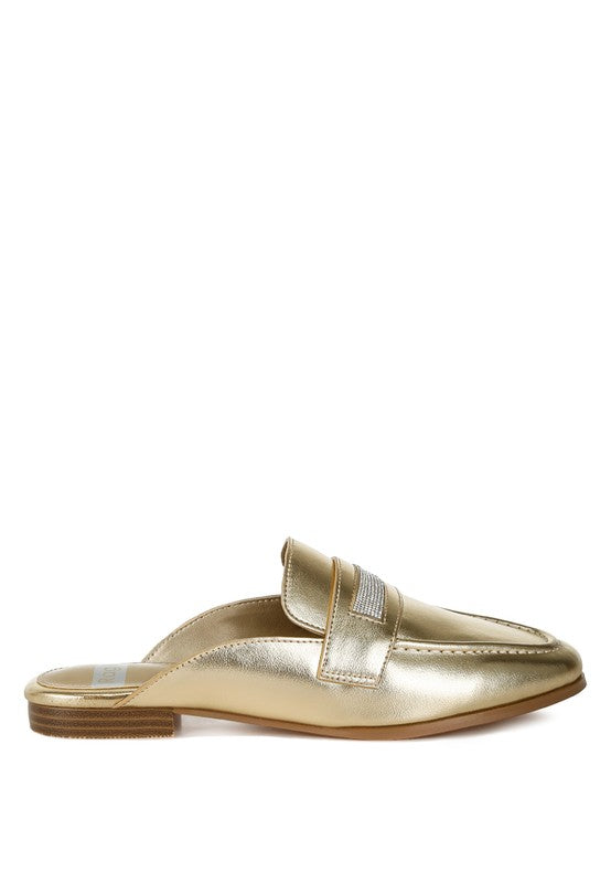 Rhinestone Gold Flat Mules