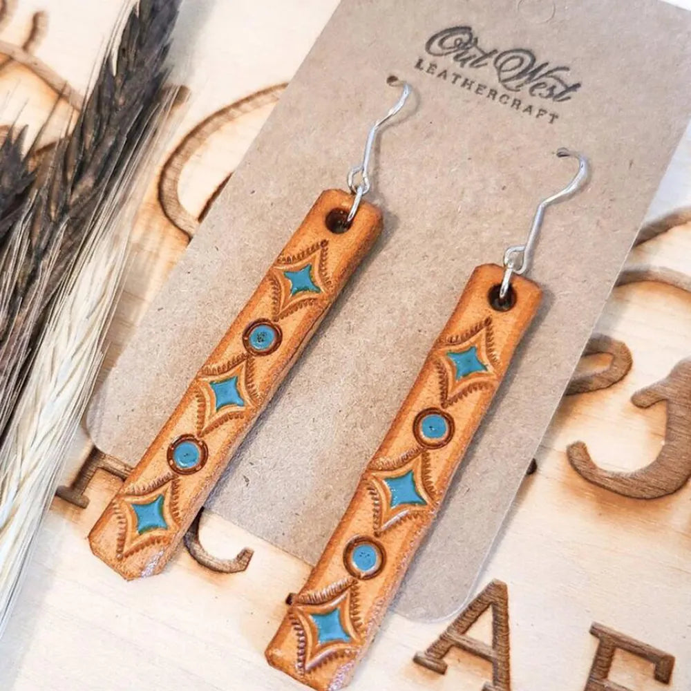 Geometric Leather Bar Earrings - alternate earring view
