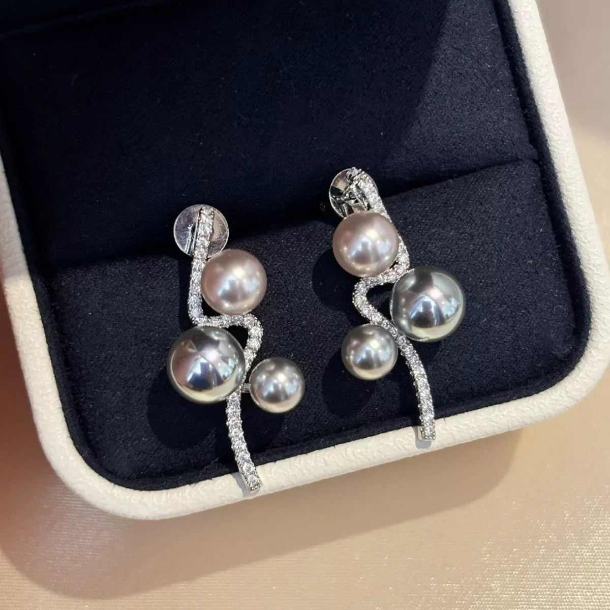 Pearl & Zircon Dangle Earrings - alternate earring view