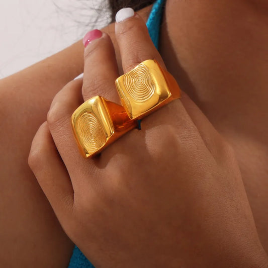 Titanium Steel Fingerprint Signet Ring in Gold - women's signet ring