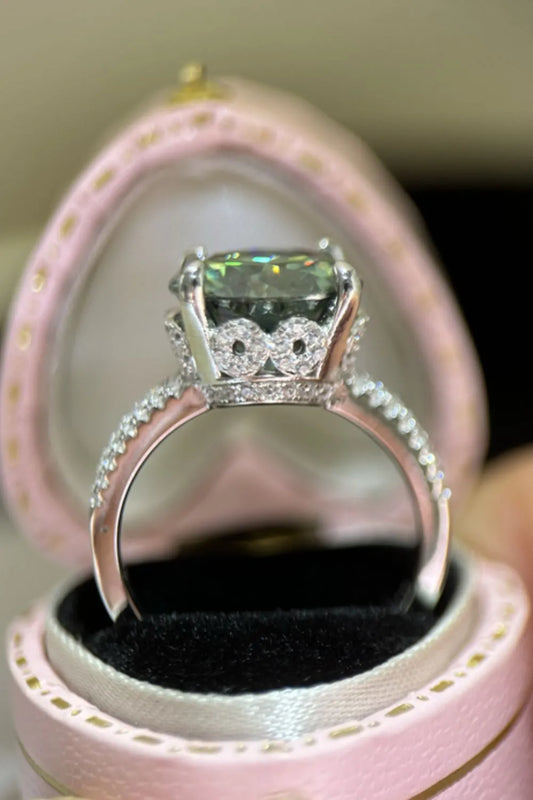 5 Carat Moissanite Sterling Silver Ring in Dark Green - women's ring
