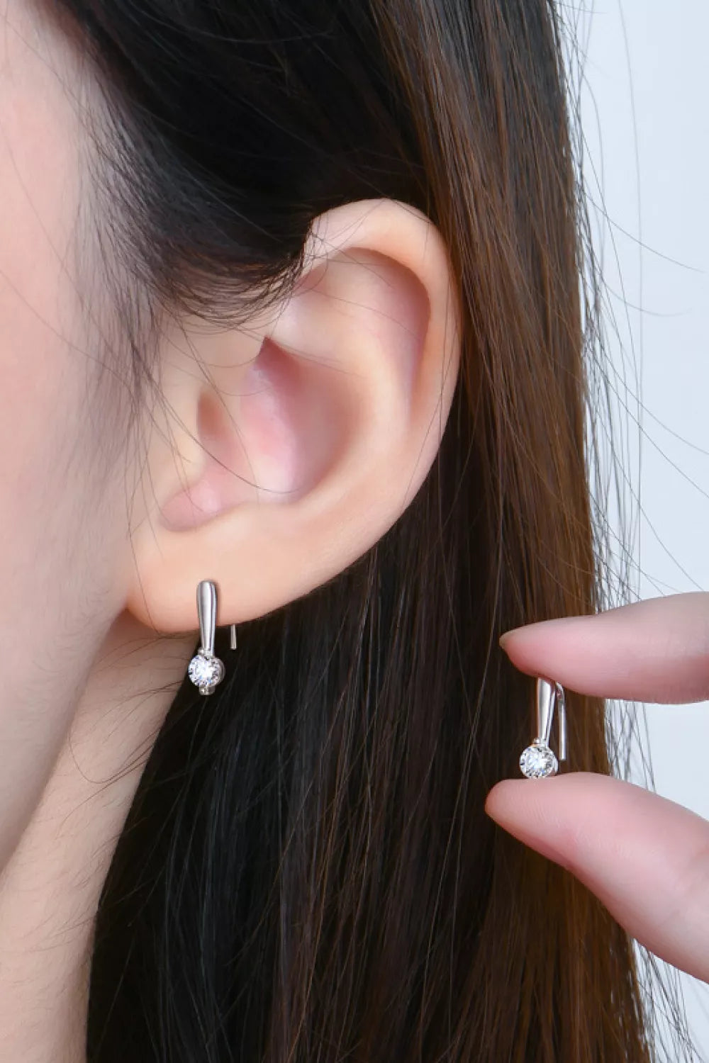 Moissanite Sterling Silver Earrings - alternate earring view