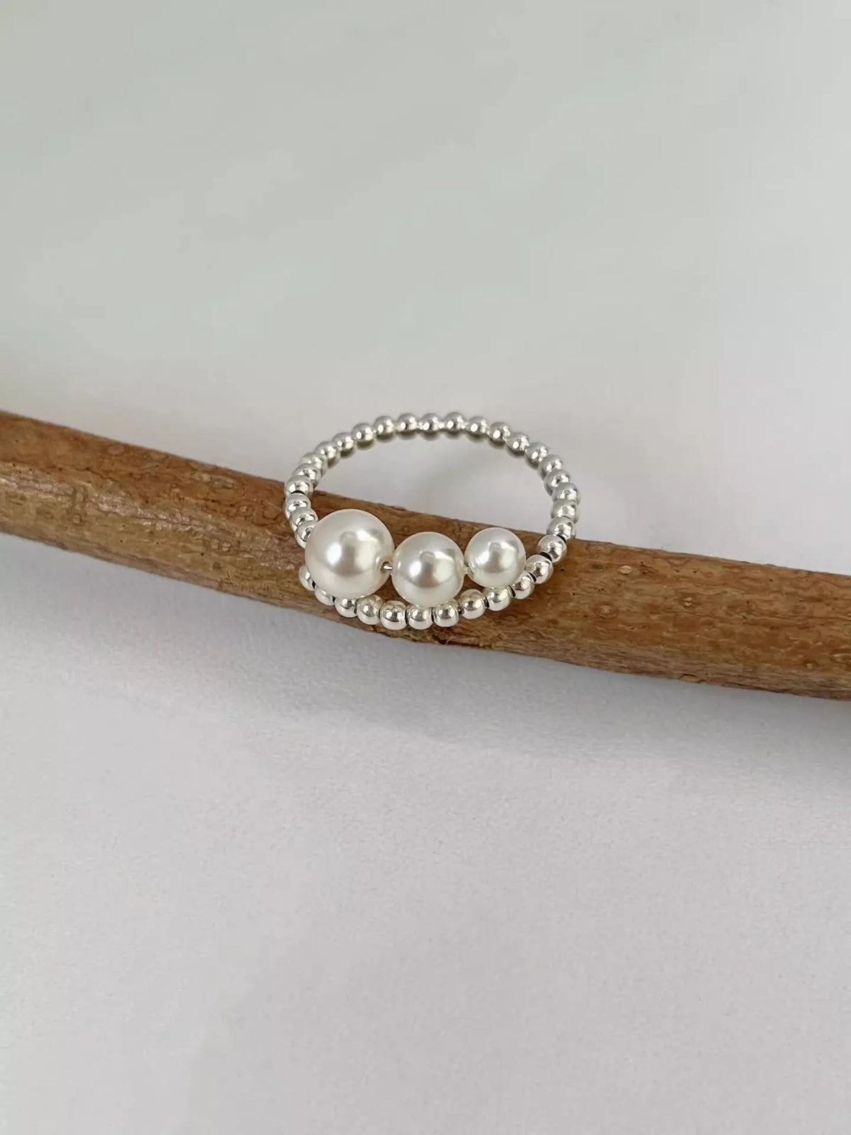 Triple Pearl Beaded Bypass Ring - alternate ring view