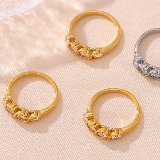Stainless Steel Inlaid Zircon Ring in Gold - women's ring