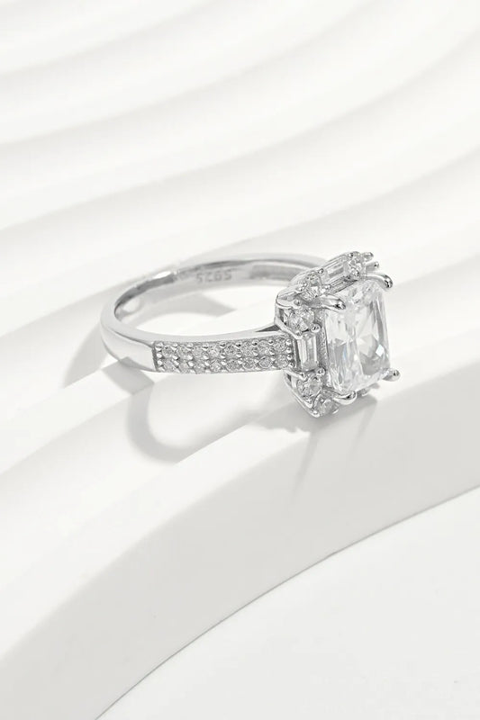 Sterling Silver Inlaid Zircon Square Ring in Silver - women's ring