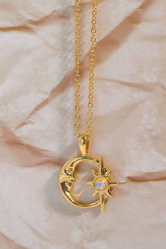 Copper 14K Gold-Plated Moon & Star Shape Pendant Necklace - alternate necklace view