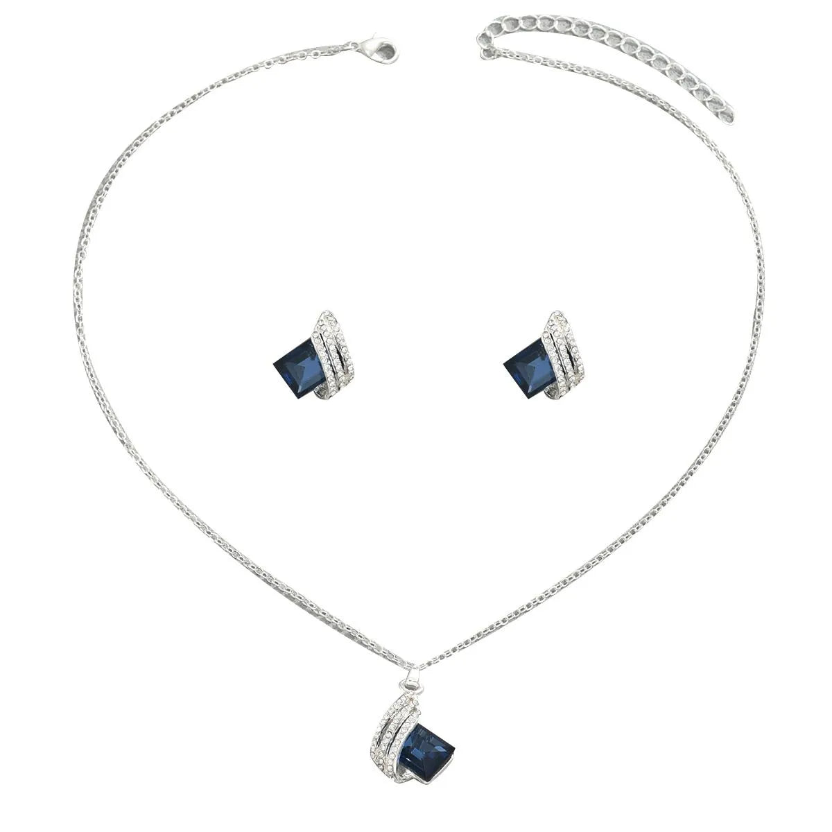 Stainless Steel Crystal Geometric Earrings and Necklace Set - alternate necklace view