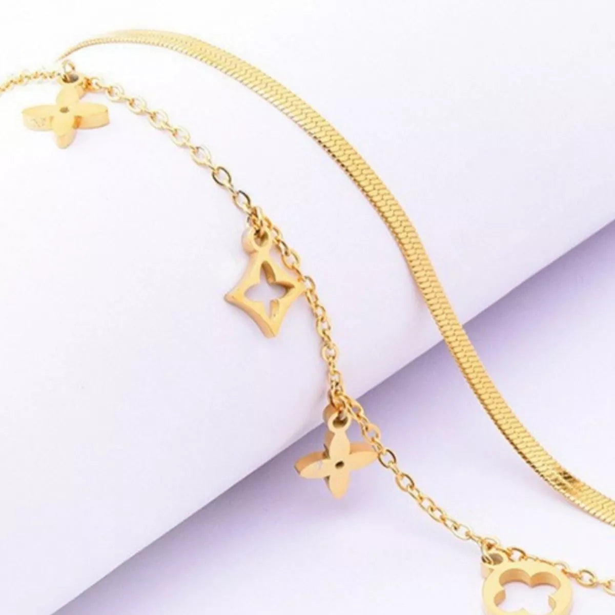 18K Gold-Plated Double Layered Charm Necklace - alternate necklace view