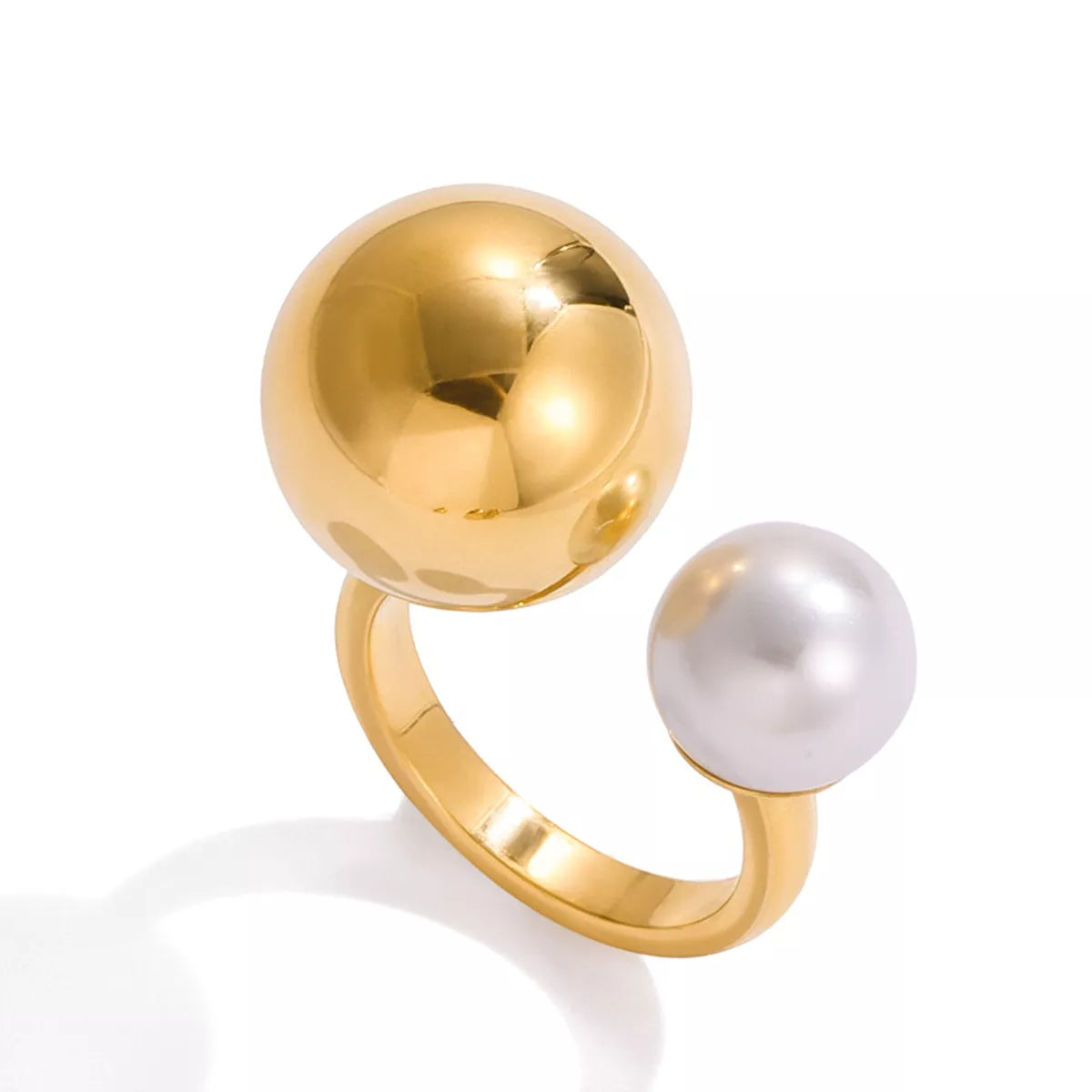 18K Gold-Plated Orb & Pearl Open Ring - alternate ring view