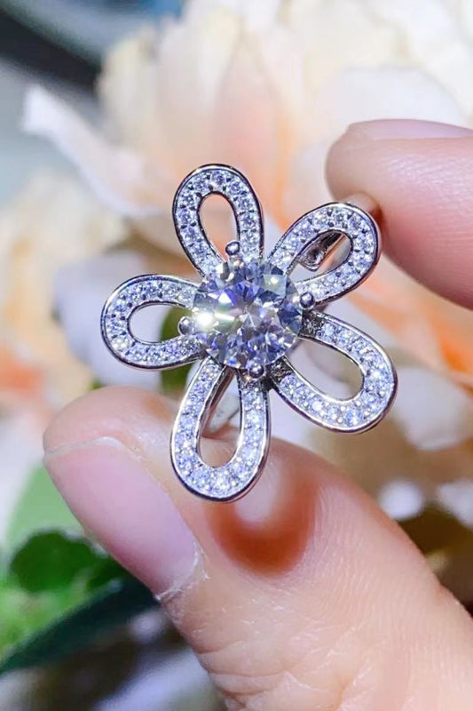 1 Carat Moissanite Flower-Shape Open Ring - alternate ring view