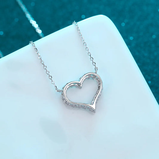 Moissanite Sterling Silver Heart Shape Necklace - alternate necklace view