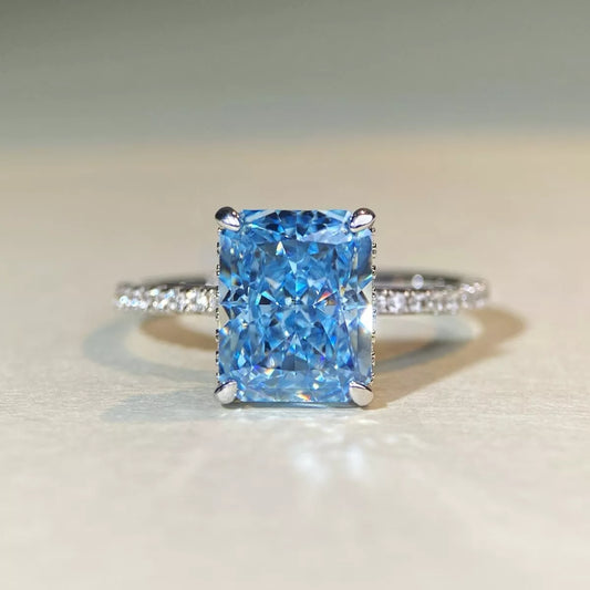 Sterling Silver Zircon Geometric Ring in Dark Green - women's ring