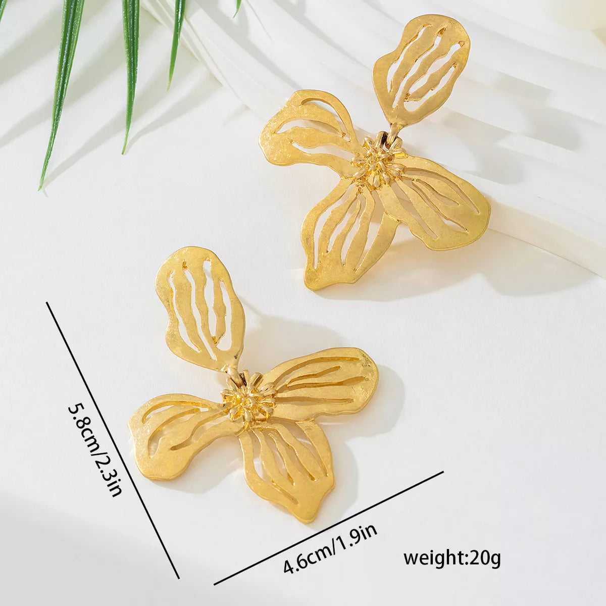18K Gold-Plated Butterfly Flower Statement Earrings - alternate earring view