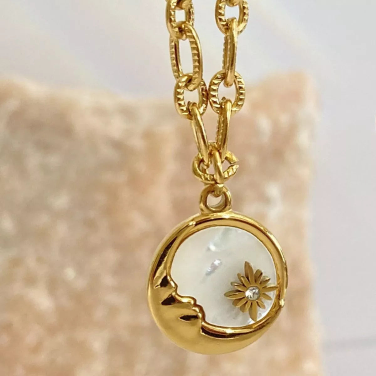 18K Gold-Plated Titanium Steel Pendant Necklace - alternate necklace view