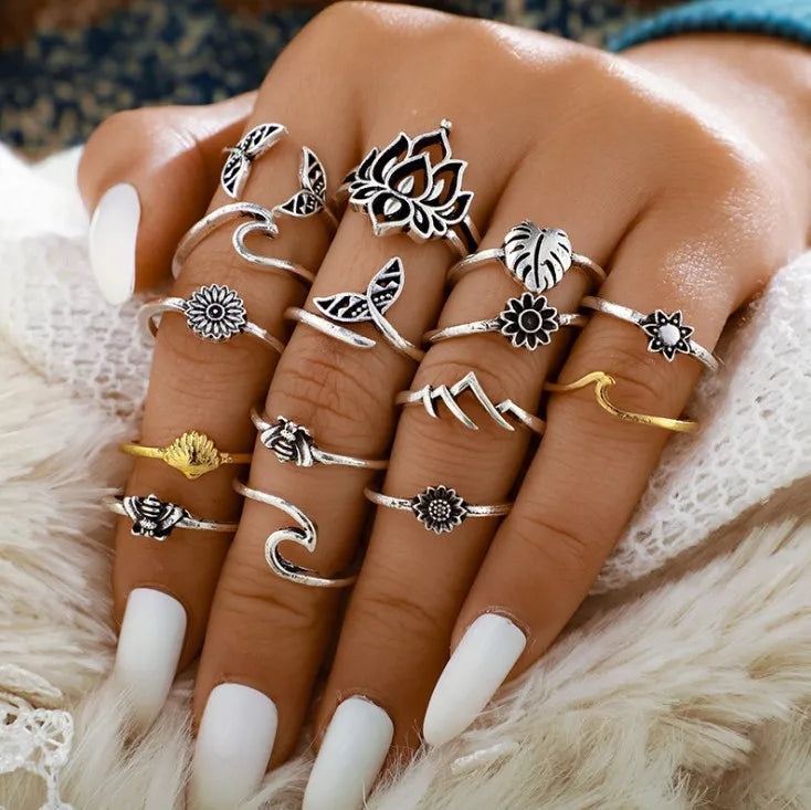 Alloy Multi Shapes 15-Piece Ring Set - alternate ring view