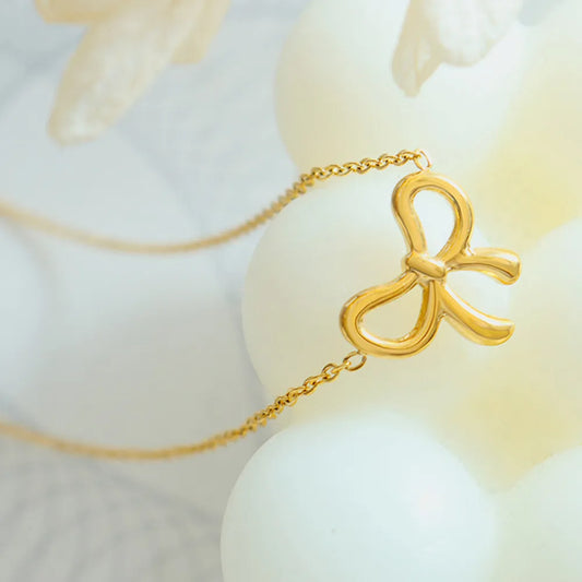Gold-Plated Titanium Steel Bow Pendant Necklace - alternate necklace view
