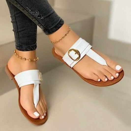 Toe-Post Buckle Sandals in White - women's thong sandals