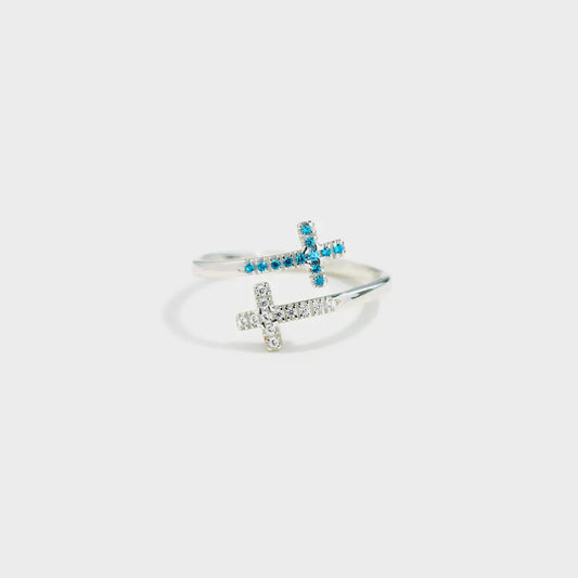 Zircon Sterling Silver Double Cross Bypass Ring - alternate ring view