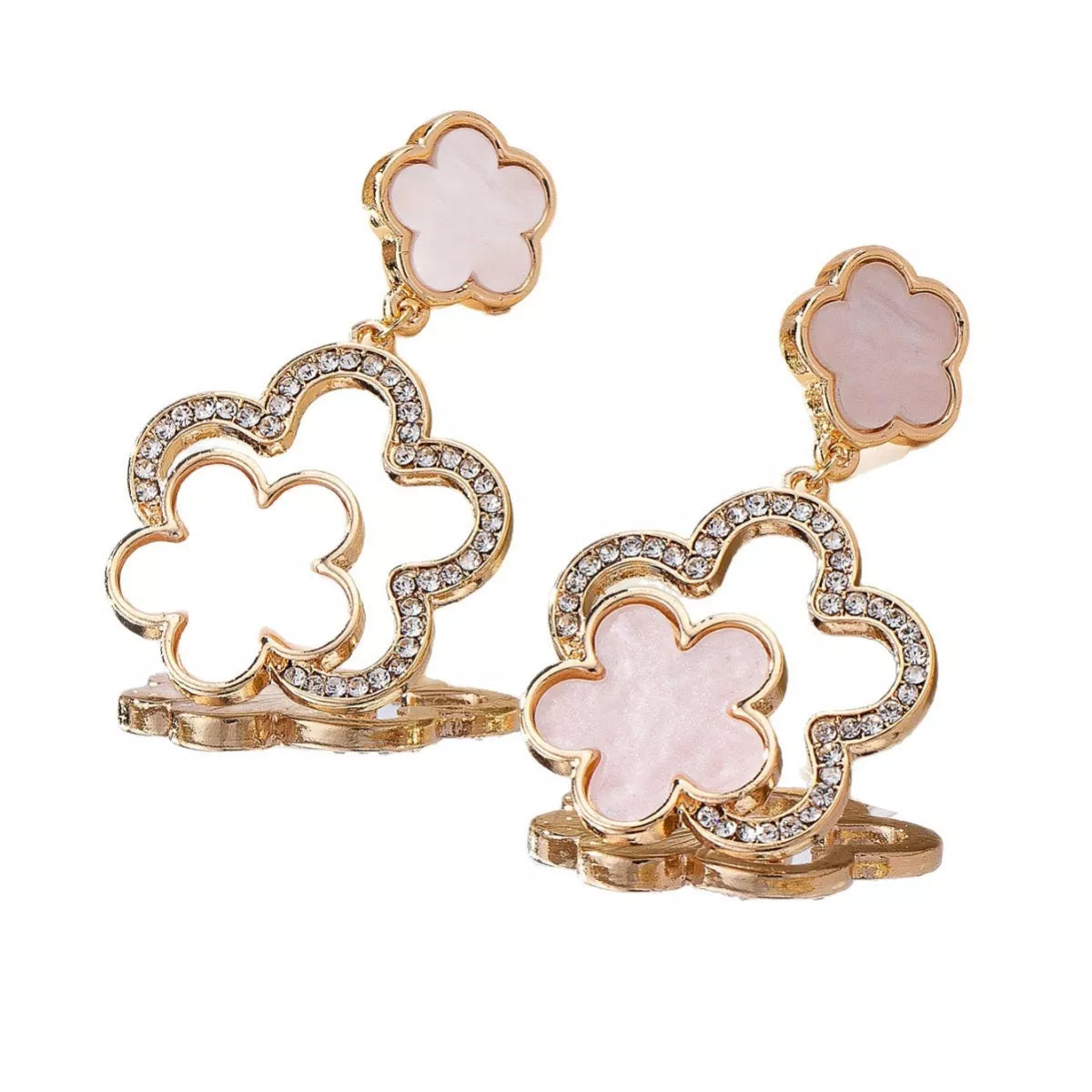 Lucky Clover Dangle Earrings with Rhinestone Accents - alternate earring view
