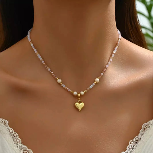 Bead Heart Pendant Necklace - alternate necklace view