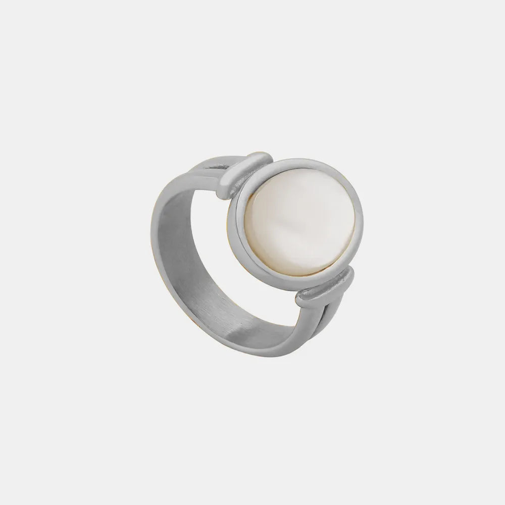 Titanium Steel White Sea Shell Ring in Silver - women's ring
