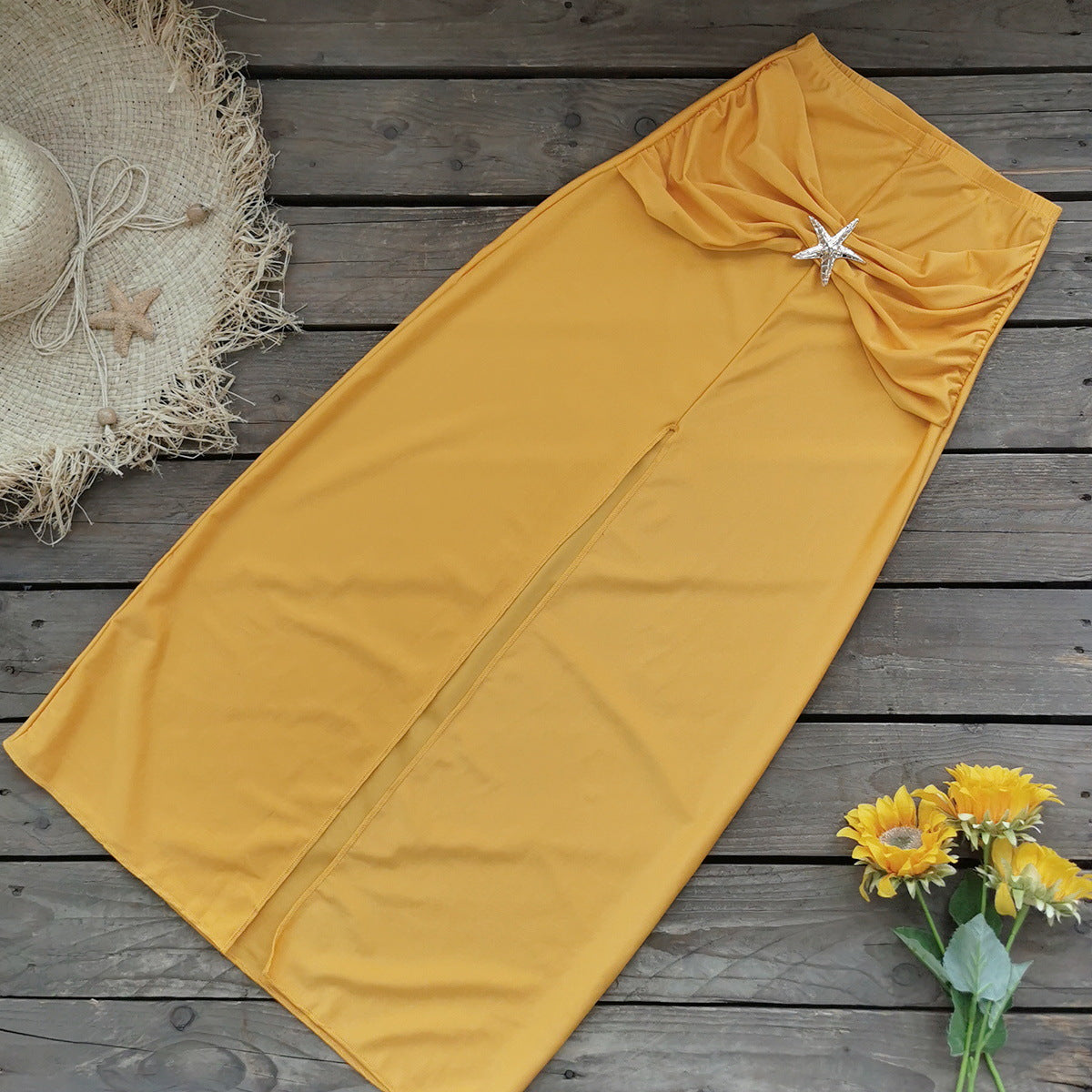 Solid Color Tube Top Sexy Halter Bikini Split Swimsuit Skirt Three Piece Set