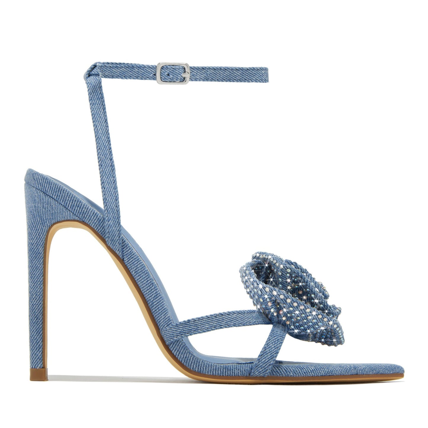 High Heel Sandals Women Heels Black Color 11cm Stiletto Heel Pointed Toe Satin Surface Rhinestone Floral