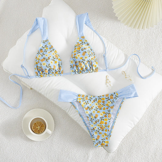 Split Printed Swimsuit Ladies Belt Chest Pad Sexy Bikini Floral Bikini Swimsuit