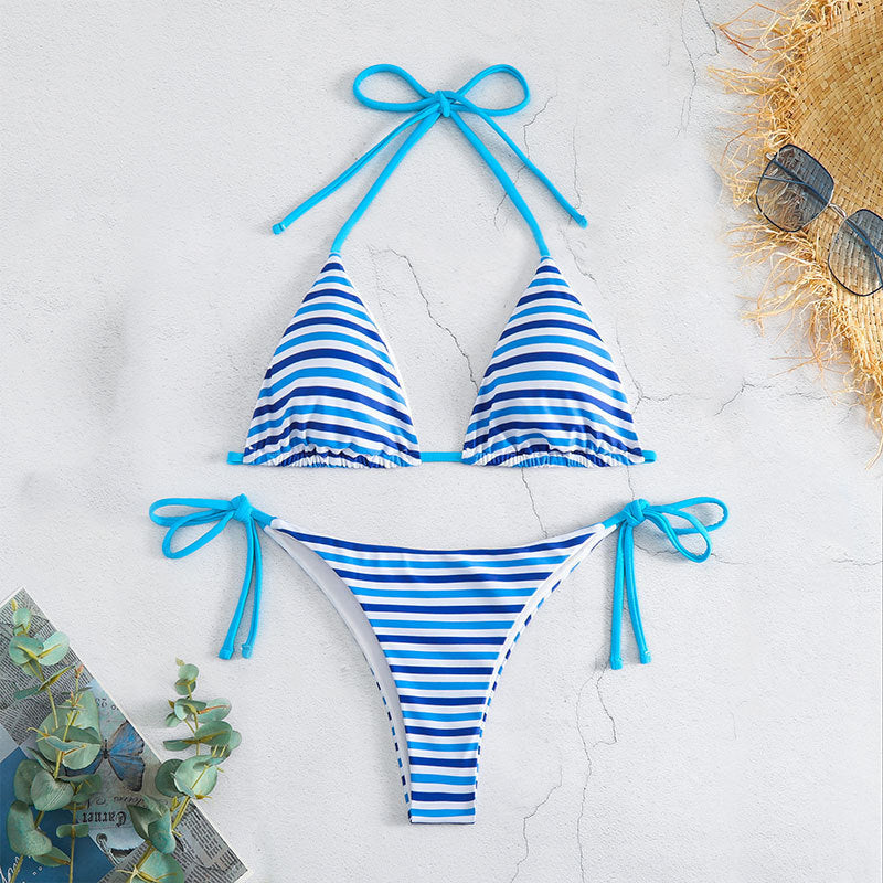 Striped Sexy Lace up Bikini Split Swimsuit Women Three Point Bikini Swimming Set