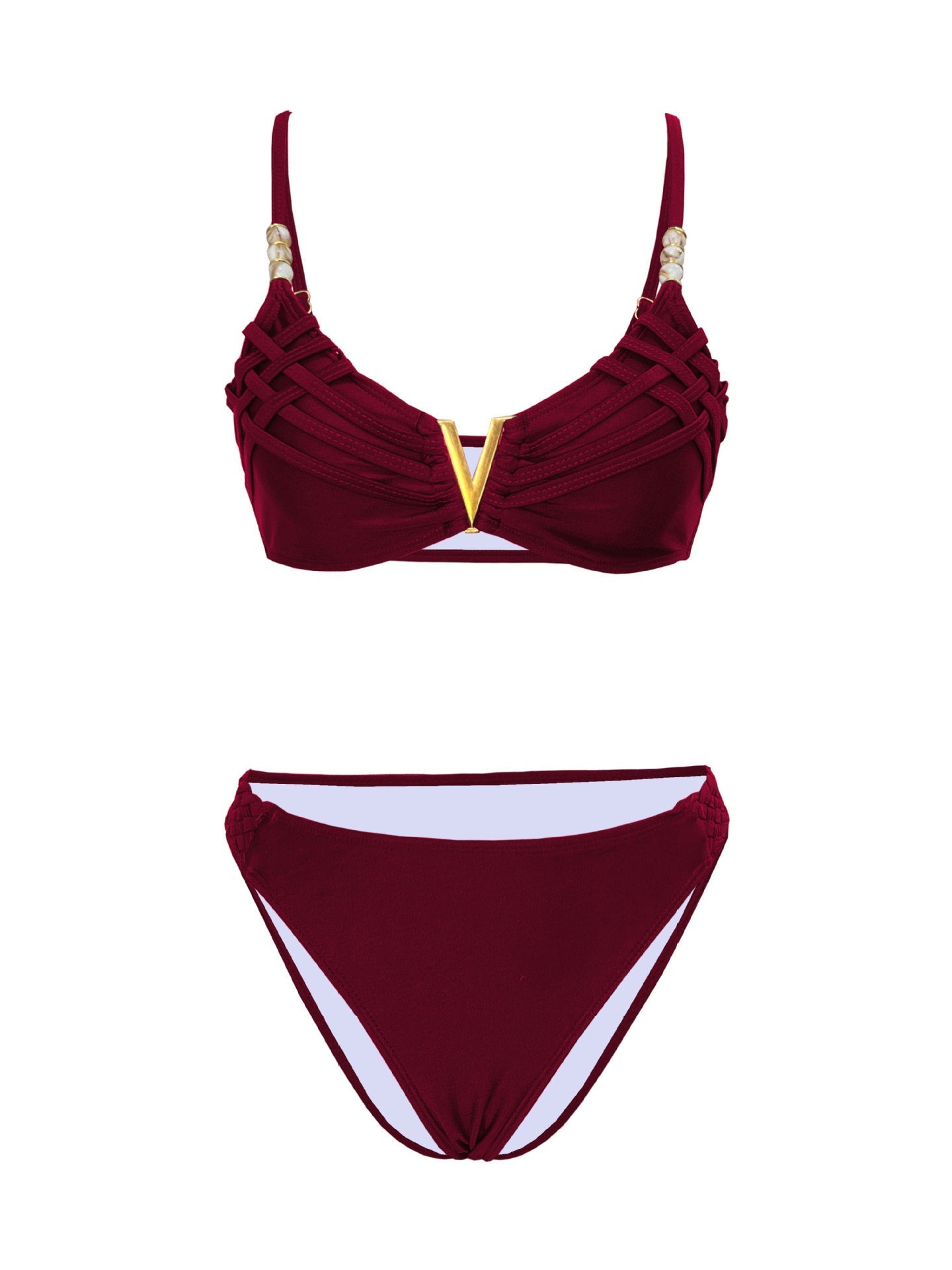 Solid Color Backless Sexy Split Swimsuit Women Bikini Woven