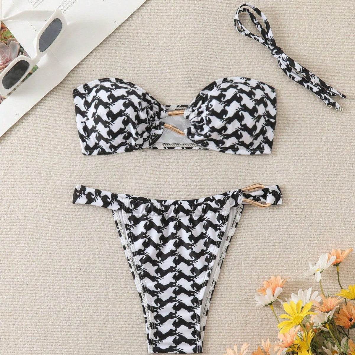 Swimwear Black White Bikini Sexy Tube Top Bikini Lady Simple Split Swimsuit