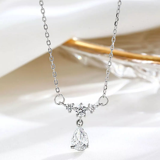 Sterling Silver Zircon Teardrop Necklace - alternate necklace view