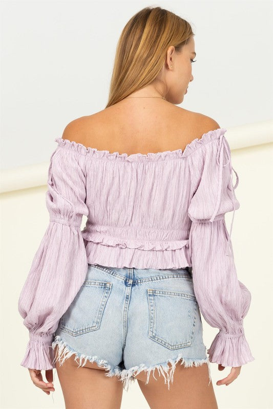 Long Sleeve Pleated Blouse