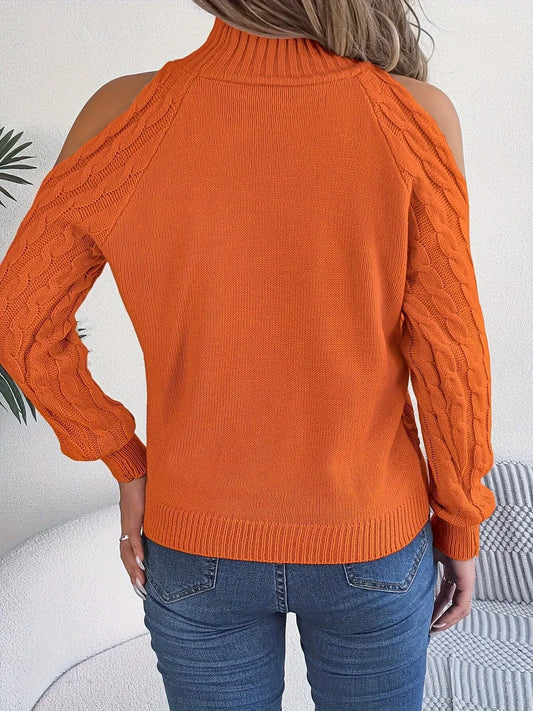 Cold-Shoulder Cable-Knit Sweater in Orange - women's sweater