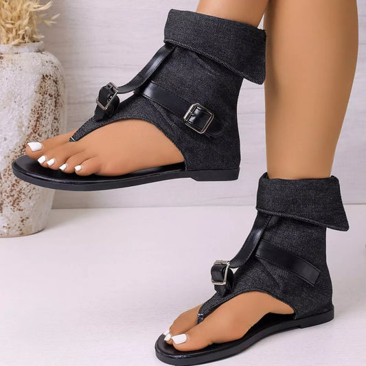 Toe-Post Buckle Sandals in Black - women's thong sandals