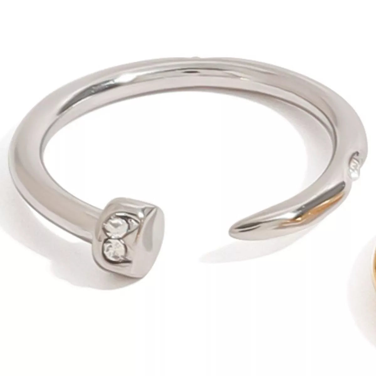 Stainless Steel Zircon Open Ring - alternate ring view