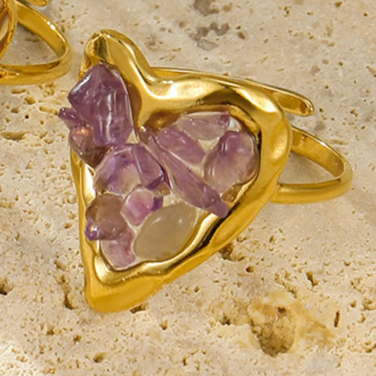 18K Gold-Plated Heart-Shaped Ring in Navy - women's ring